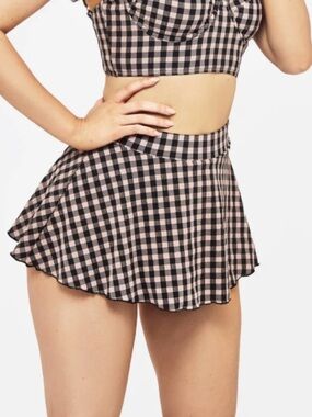 NWT Disturbia Terra Gingham SWIM SKIRT Pink and Black Retro Whimsigoth Sz 16
